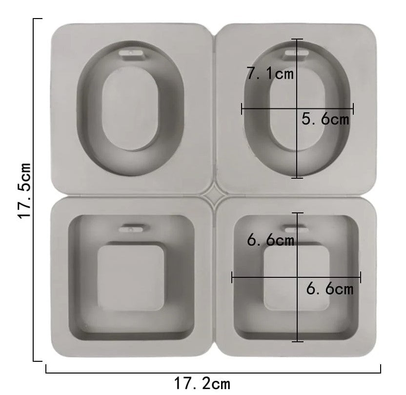 Geometric Oval & Square Ring Tag 4-Cavity Hanging Hole Mould for Wax Melts, Scented Wax Sachets, DIY Concrete Art, Resin Crafts & Cake Making Silicone Mould