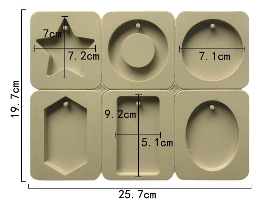 6-Cavity Mixed Shape Star Circle Hexagon & Rectangle Hanging Tag Mould for DIY Concrete Art, Scented Wax Sachets, Resin Crafts, Soap Making & Cake Making Silicone Mould