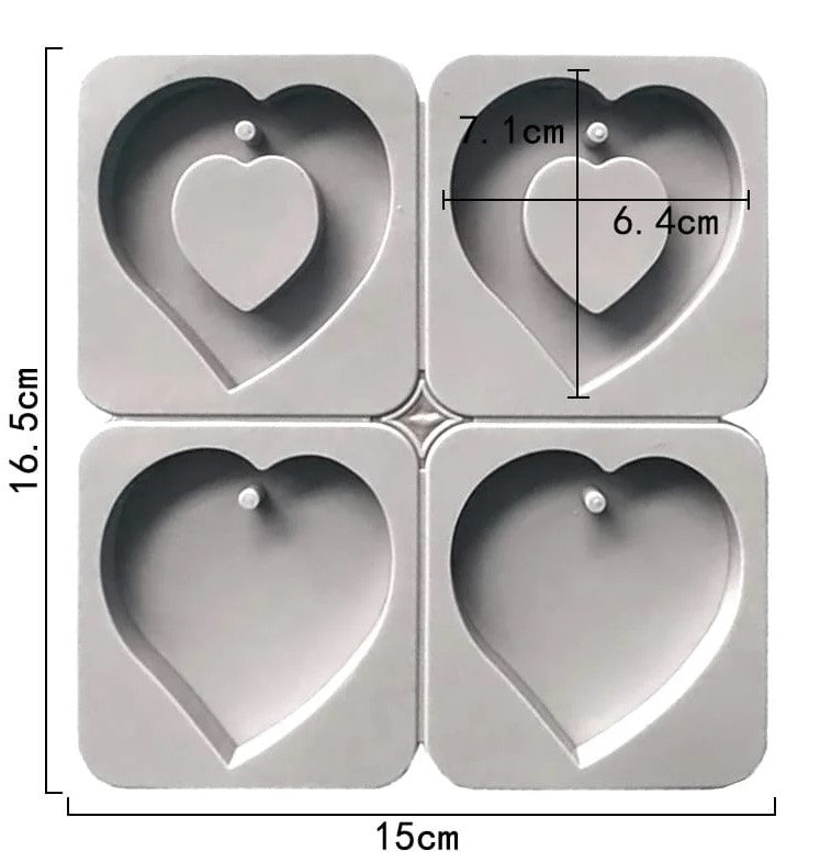 4-Cavity Heart & Hollow Frame Heart Hanging Tag Mould for DIY Concrete Art, Scented Wax Sachets, Resin Crafts, Soap Making & Cake Making Silicone Mould