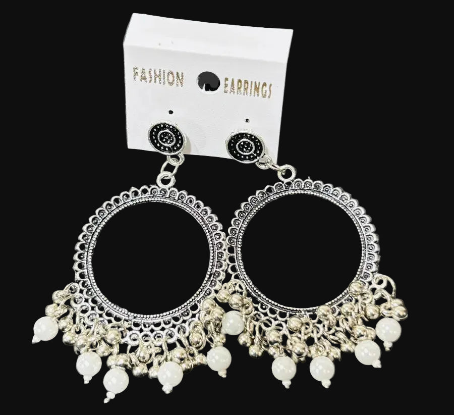 White oxidised Silver jhumka