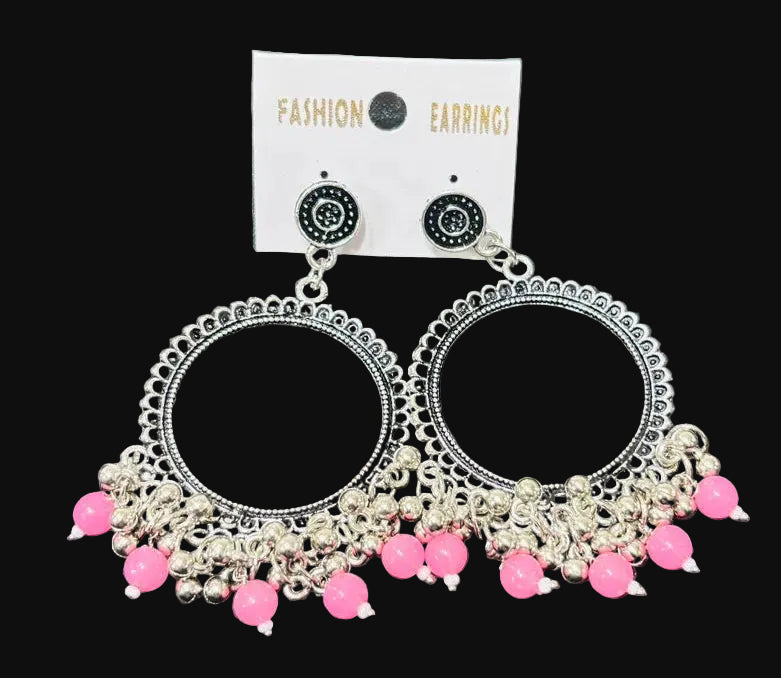 Pink oxidised Silver jhumka