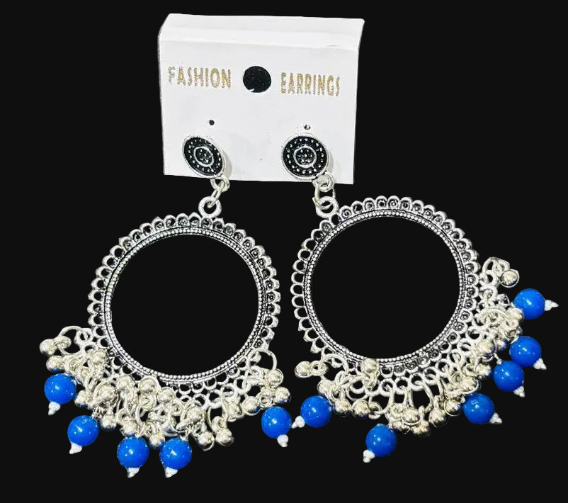 Oxford blue oxidised Silver jhumka