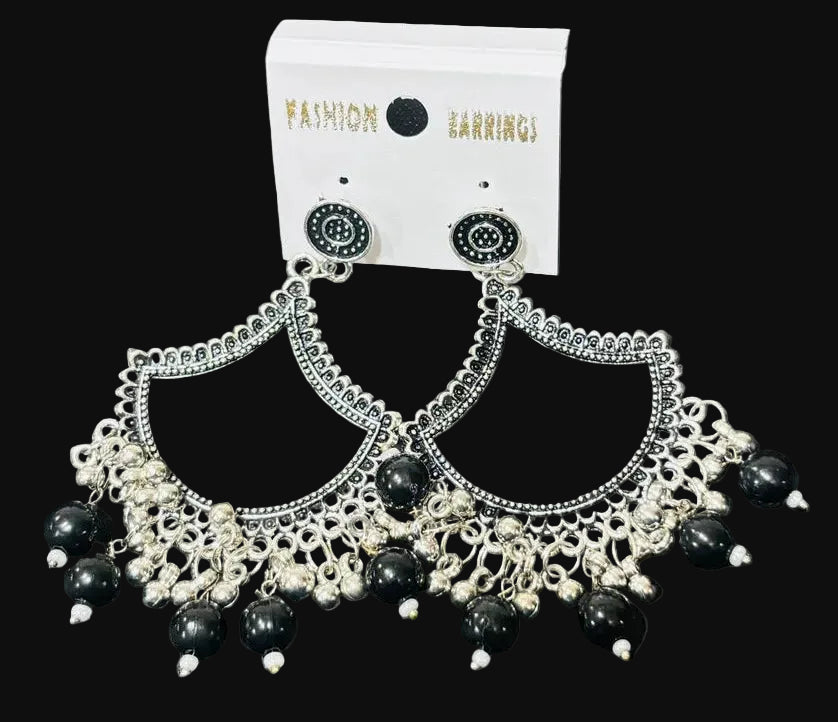 Black diya oxidised Silver jhumka