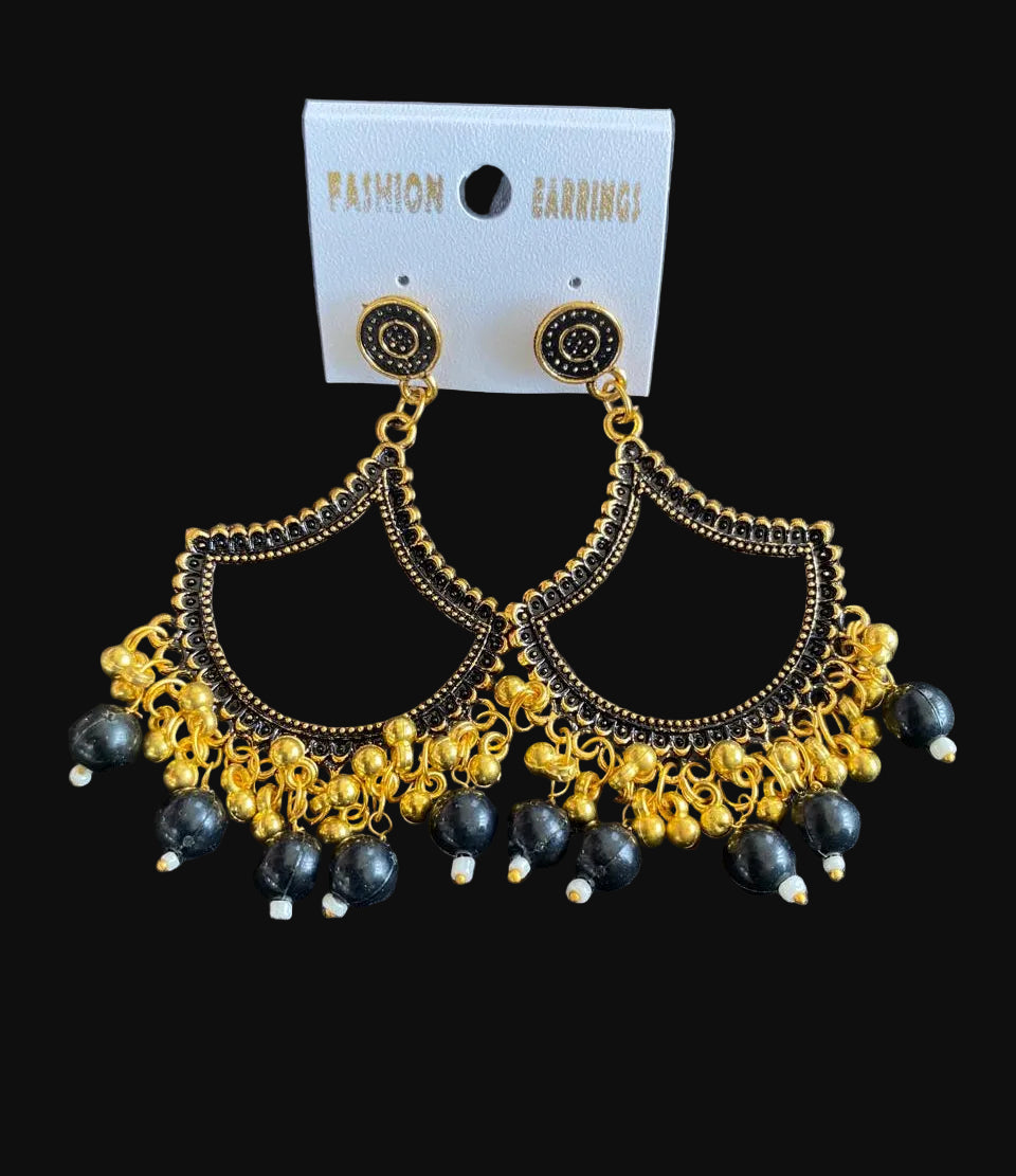 Black Diya Antique Golden Jhumka