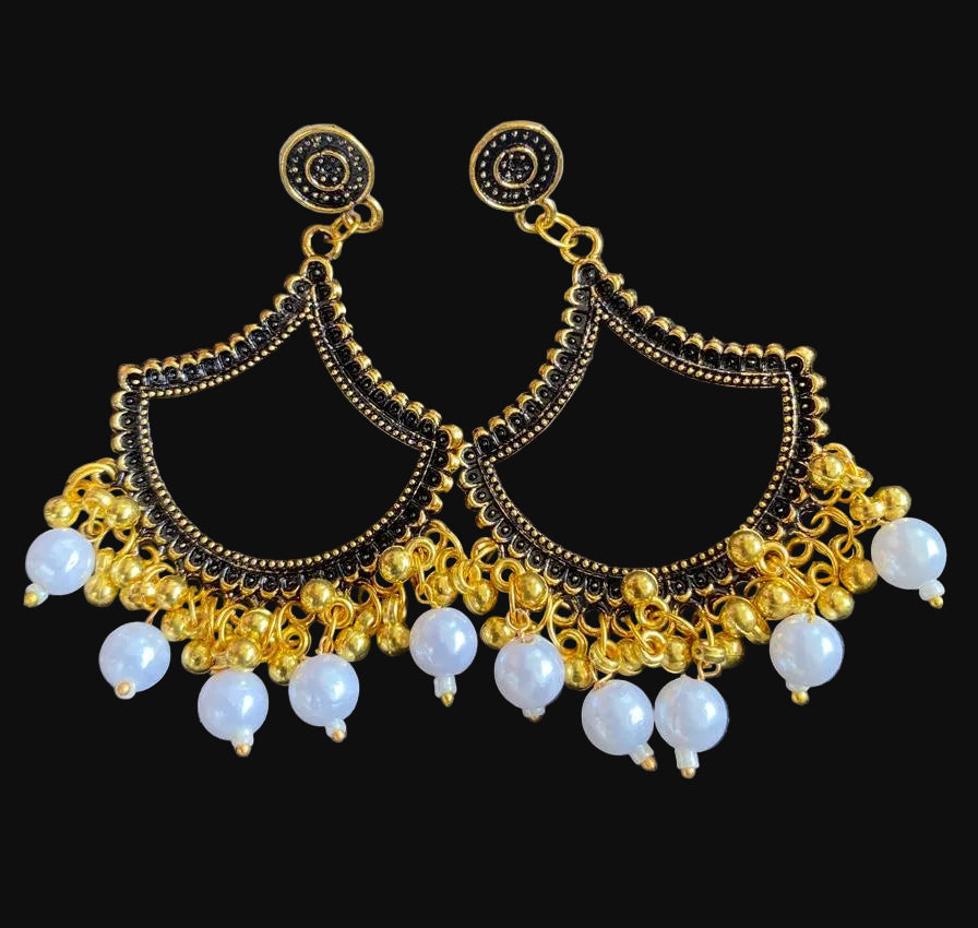 White Diya Antique Golden Jhumka