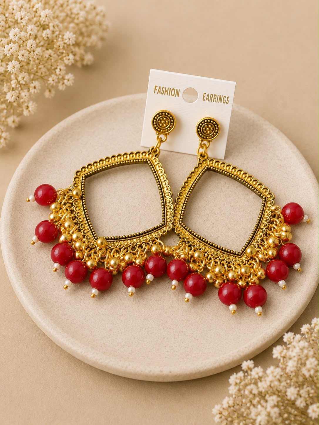 Golden Square red jhumka