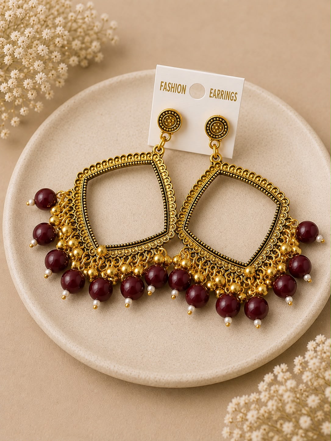 Golden Square maroon jhumka