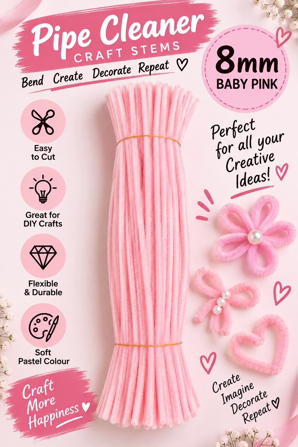 Light Pink Pipe Cleaner (8mm)