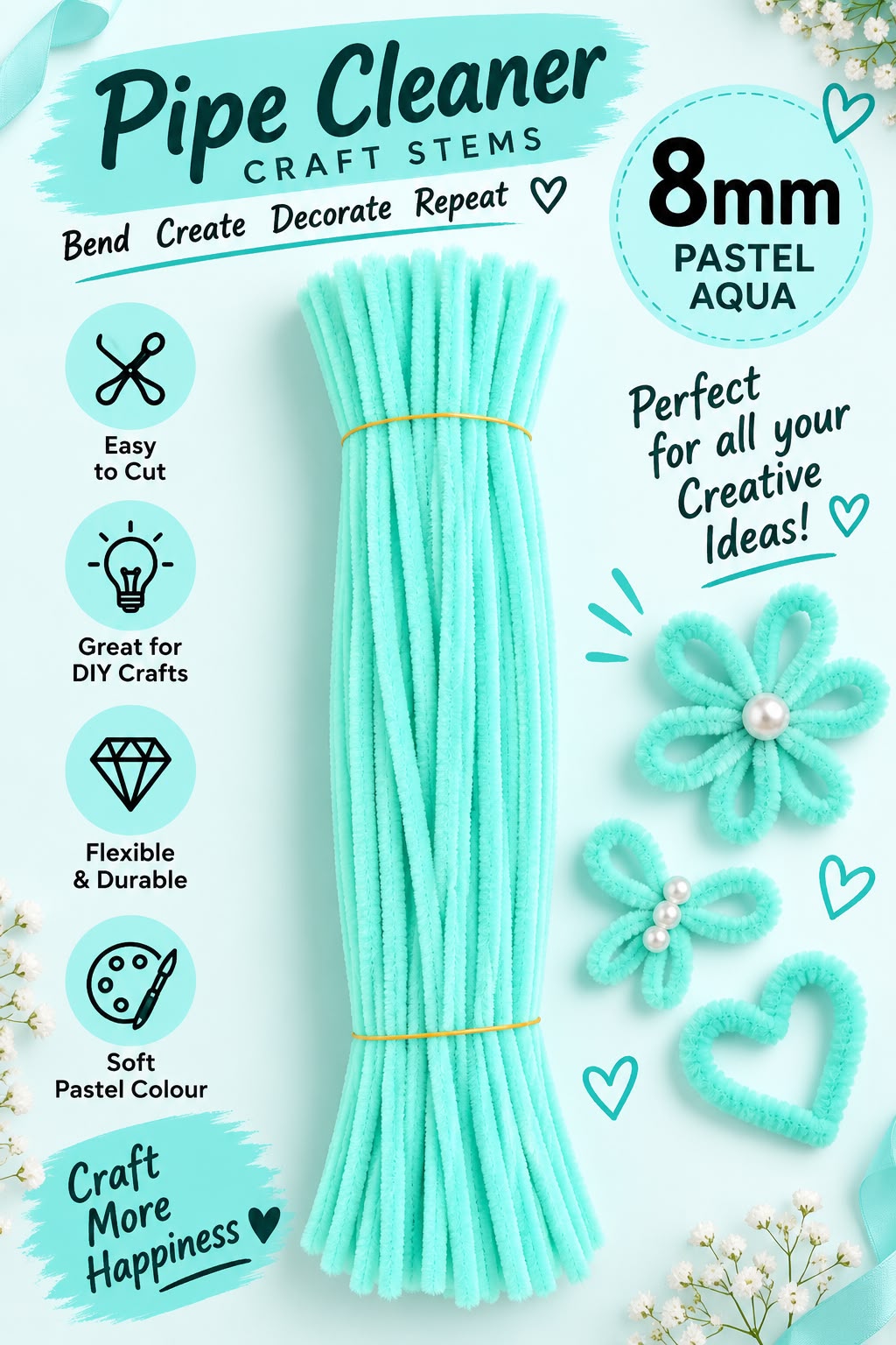 Pastel Aqua Pipe Cleaner (8 mm)