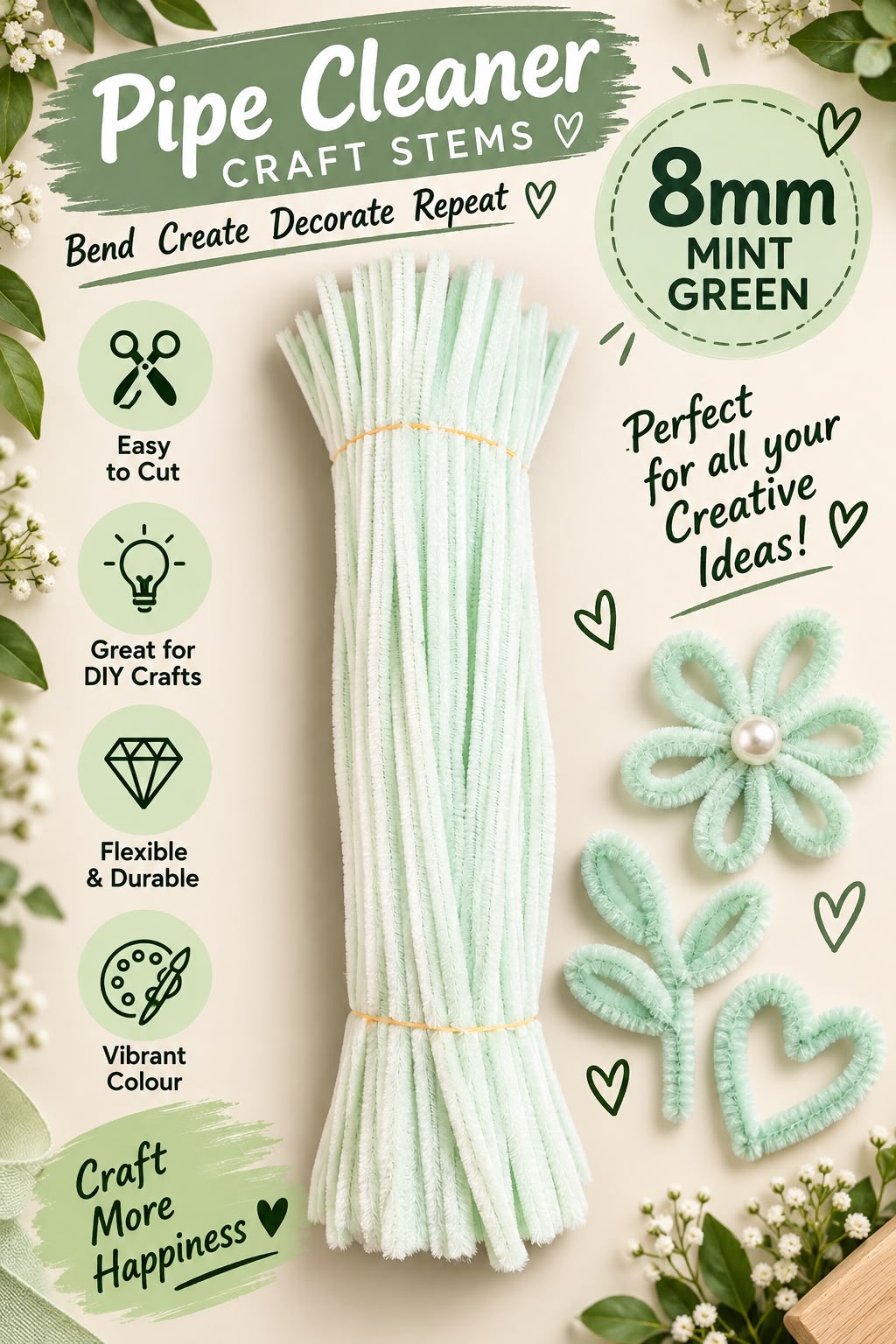 Mint Green Pipe Cleaner (8mm)