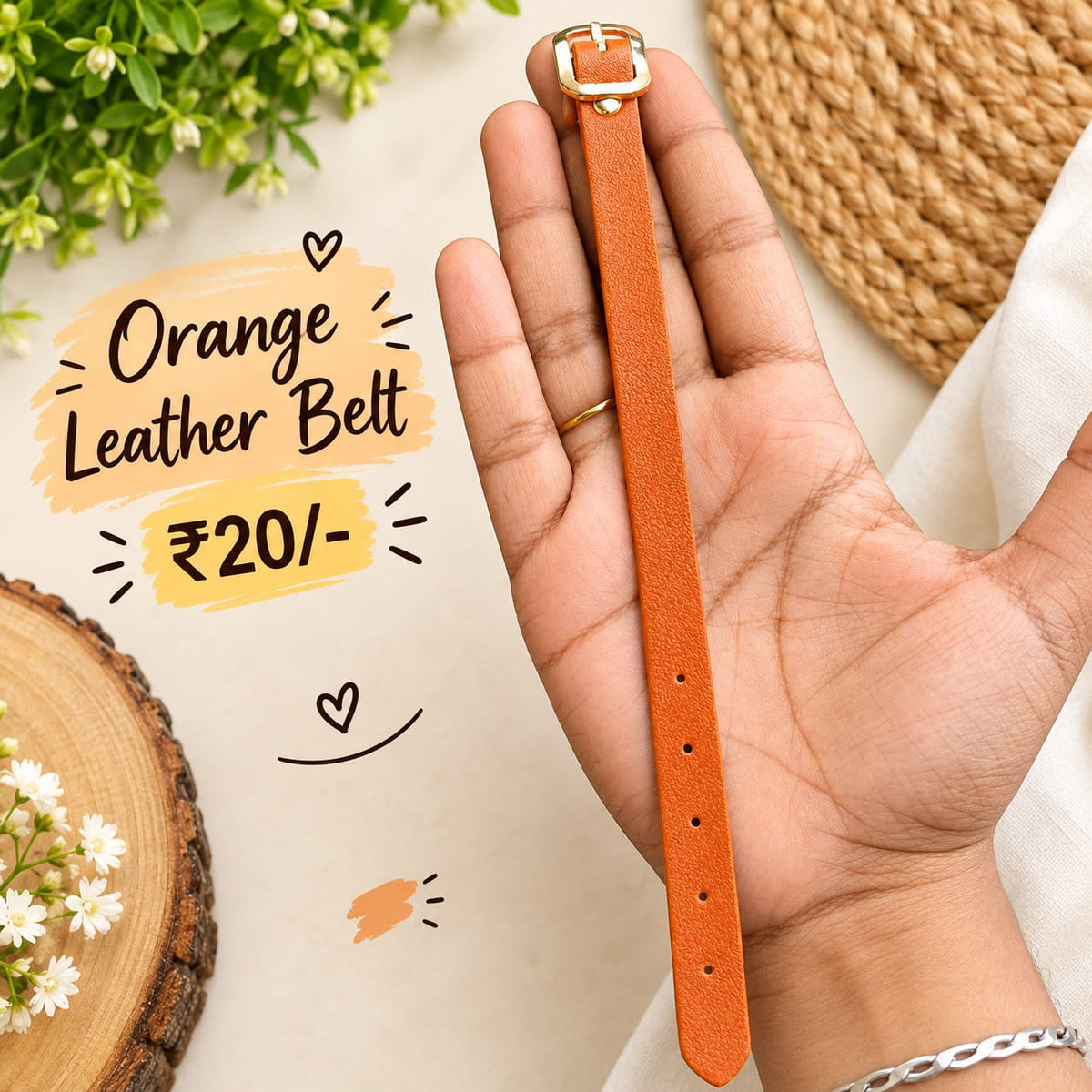 Orange Leather Bag Tag Belt