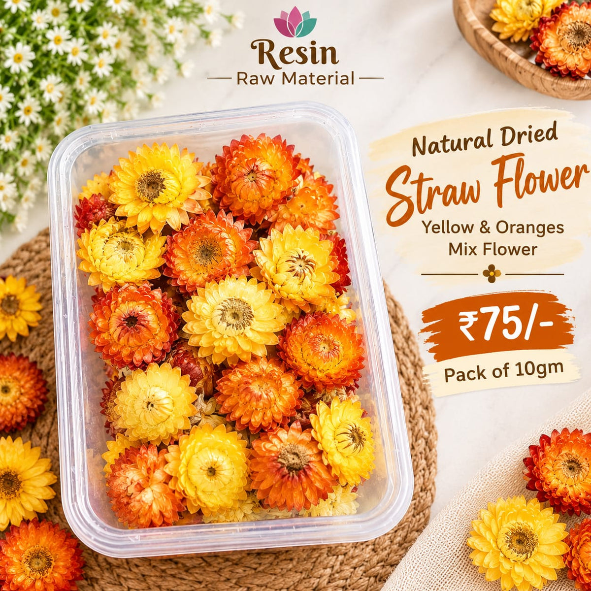 Natural Dried Straw Flower ( yellow & orange Mix Flower )