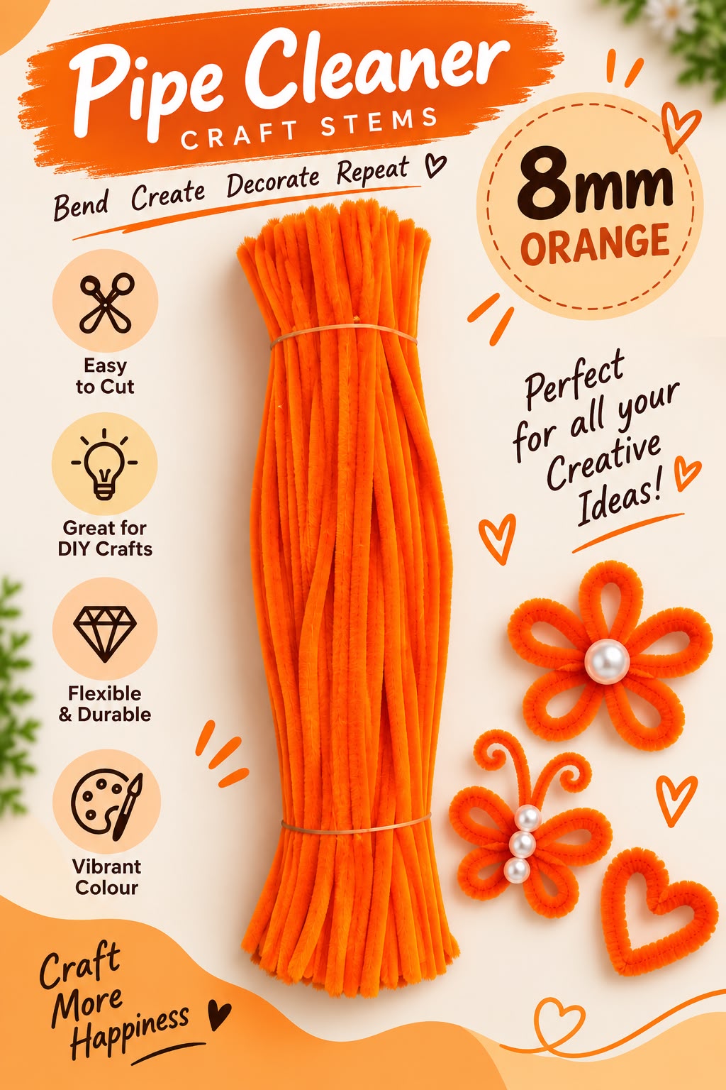 Orange Pipe Cleaner (8mm)