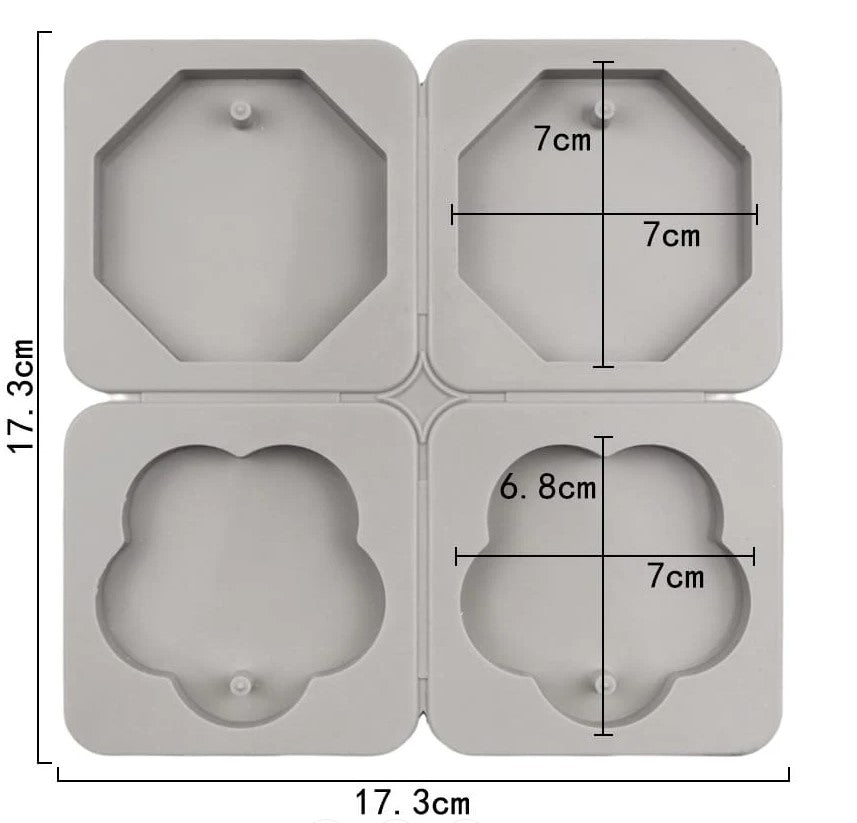 4 Cavity Octagon & Flower Hanging Tag Mould for DIY Concrete Art, Scented Wax Sachets, Resin Crafts, Soap Making & Cake Making Silicone Mould