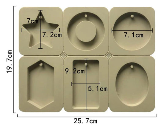 6-Cavity Mixed Shape Star Circle Hexagon & Rectangle Hanging Tag Mould for DIY Concrete Art, Scented Wax Sachets, Resin Crafts, Soap Making & Cake Making Silicone Mould
