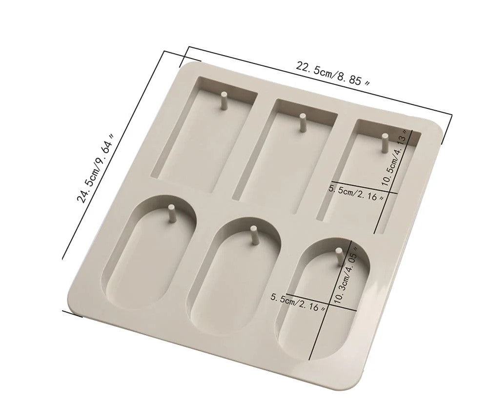 6-Cavity Rectangle & Oval Hanging Tag Mould for DIY Concrete Art, Scented Wax Sachets, Resin Crafts, Soap Making & Cake Making Silicone Mould