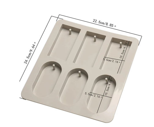 6-Cavity Rectangle & Oval Hanging Tag Mould for DIY Concrete Art, Scented Wax Sachets, Resin Crafts, Soap Making & Cake Making Silicone Mould