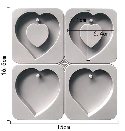 4-Cavity Heart & Hollow Frame Heart Hanging Tag Mould for DIY Concrete Art, Scented Wax Sachets, Resin Crafts, Soap Making & Cake Making Silicone Mould