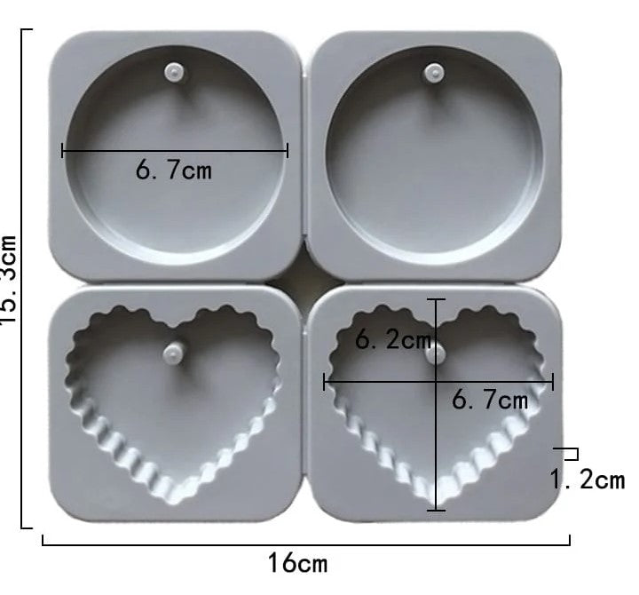 4 Multi Cavity Round Circle & Scalloped Heart Hanging Tag Mould for DIY Concrete Art, Scented Wax Sachets, Resin Crafts, Soap Making & Cake Making Silicone Mould