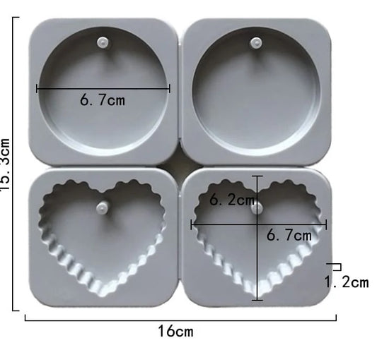 4 Multi Cavity Round Circle & Scalloped Heart Hanging Tag Mould for DIY Concrete Art, Scented Wax Sachets, Resin Crafts, Soap Making & Cake Making Silicone Mould
