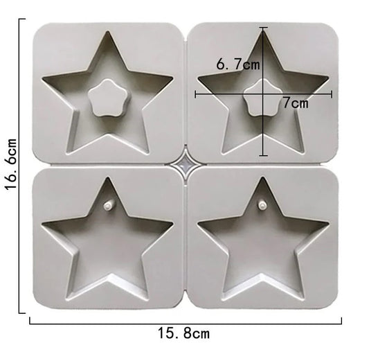 4 Multi Cavity Star Frame & Hanging Star Tag Mould for DIY Concrete Art, Scented Wax Sachets, Resin Crafts, Soap Making & Cake Making Silicone Mould