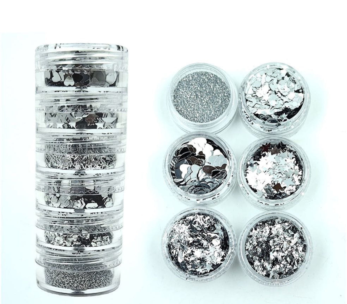 Set of 6 Silver Holographic Glitter