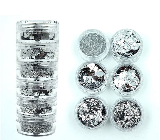Set of 6 Silver Holographic Glitter