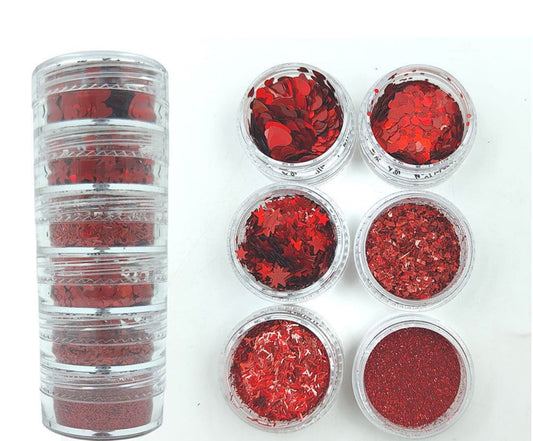 Set of 6 Red Holographic Glitter