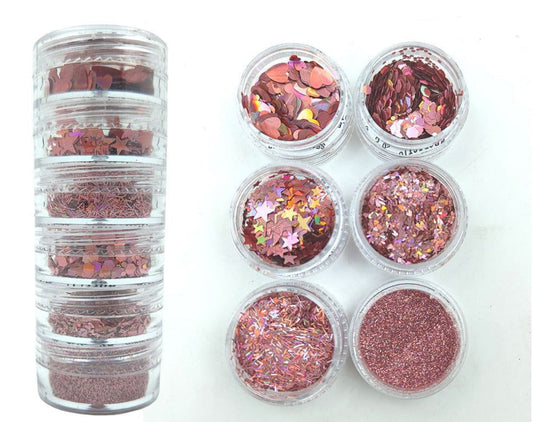 Set of 6 Pink Holographic Glitter