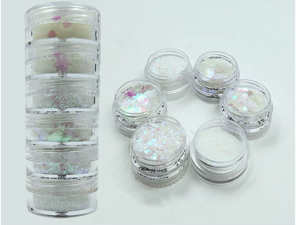Set of 6 White Holographic Glitter