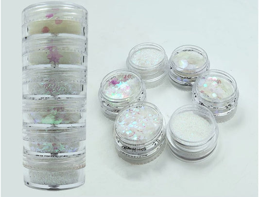 Set of 6 White Holographic Glitter
