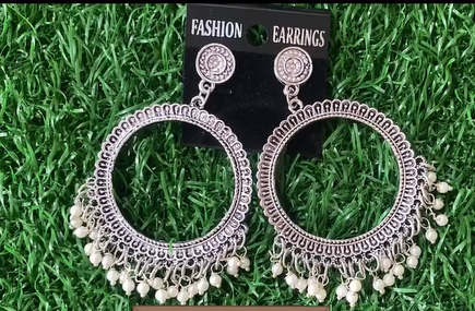 Silver Round Beads jhumka
