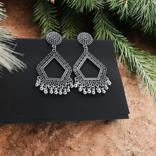 Pentagon Silver Jhumka
