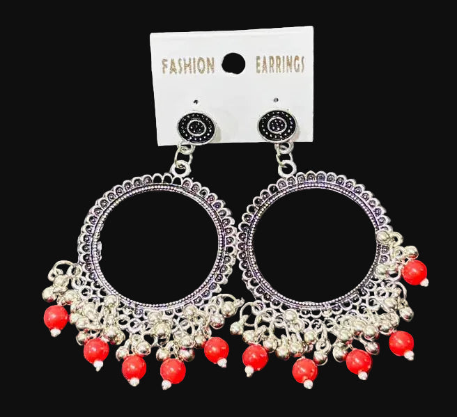 Red oxidised Silver jhumka