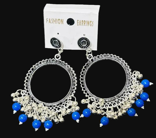 Oxford blue oxidised Silver jhumka