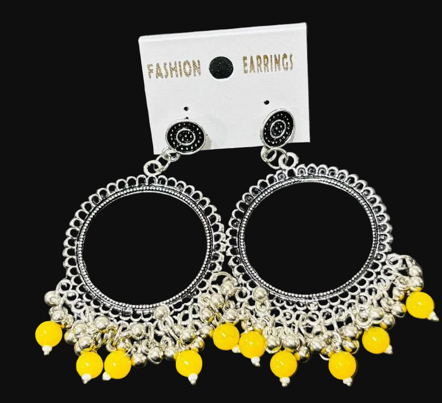 Yellow oxidised Silver jhumka