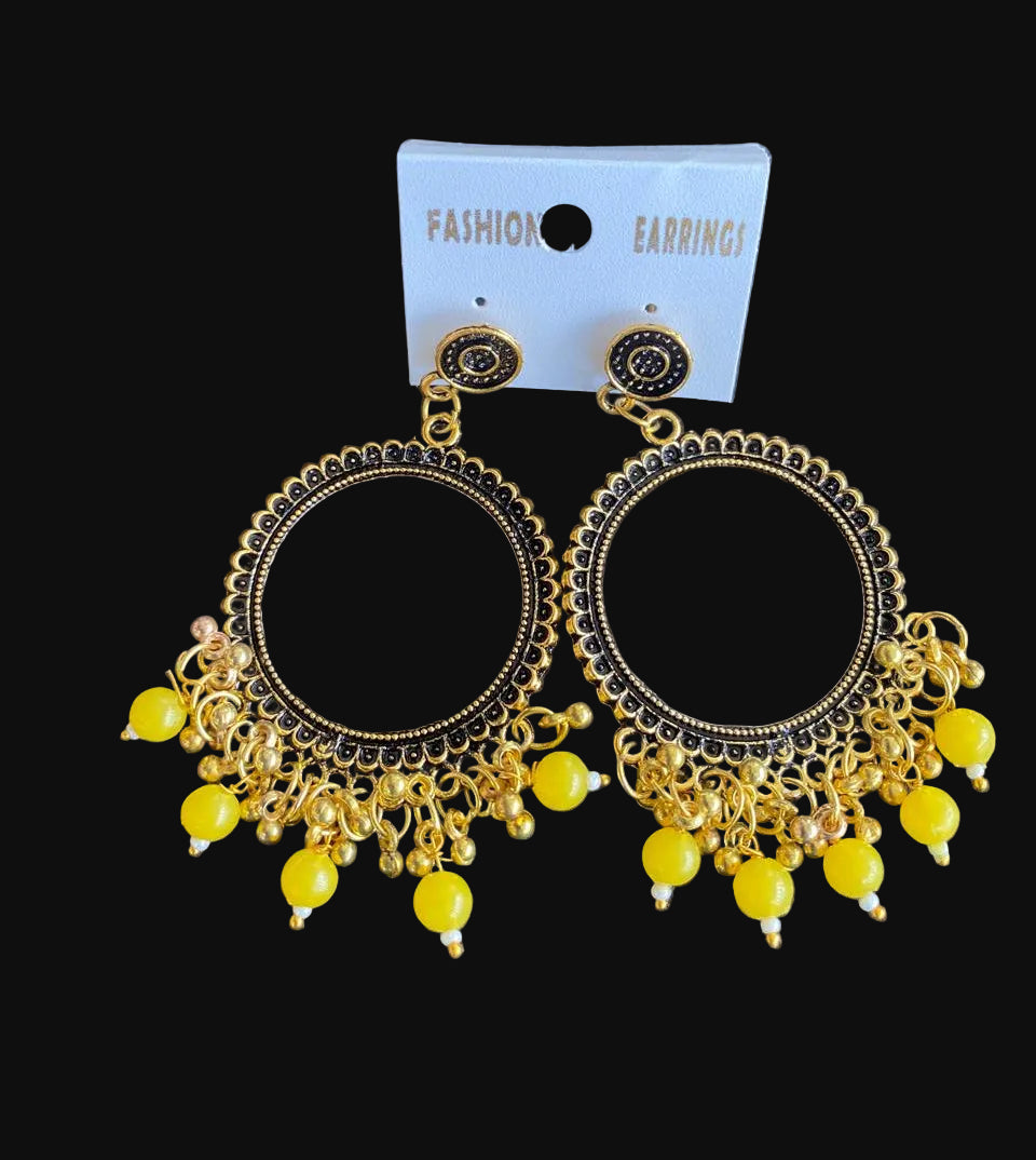 Yellow Antique Golden Jhumka