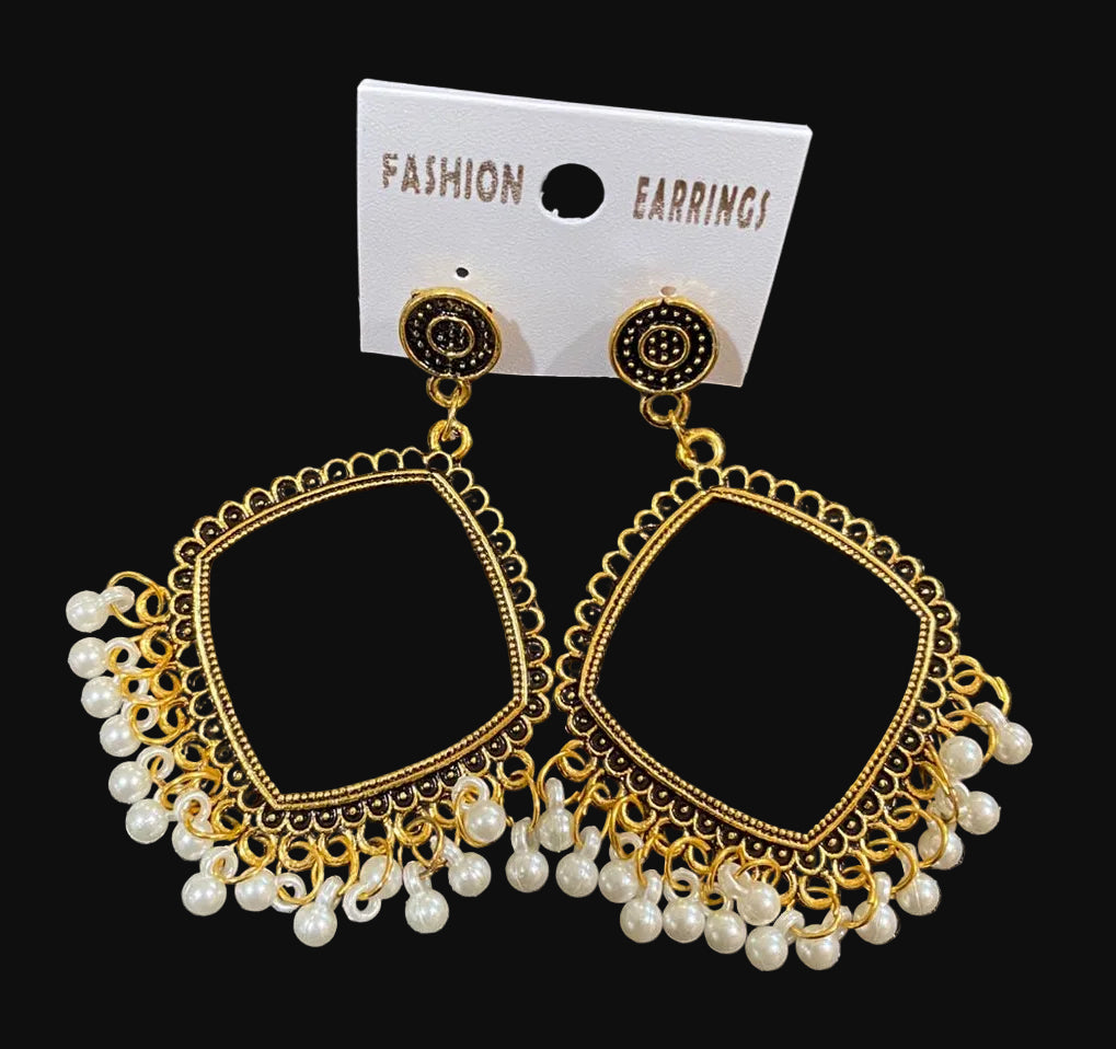 Golden Square Small Beads Jhumka