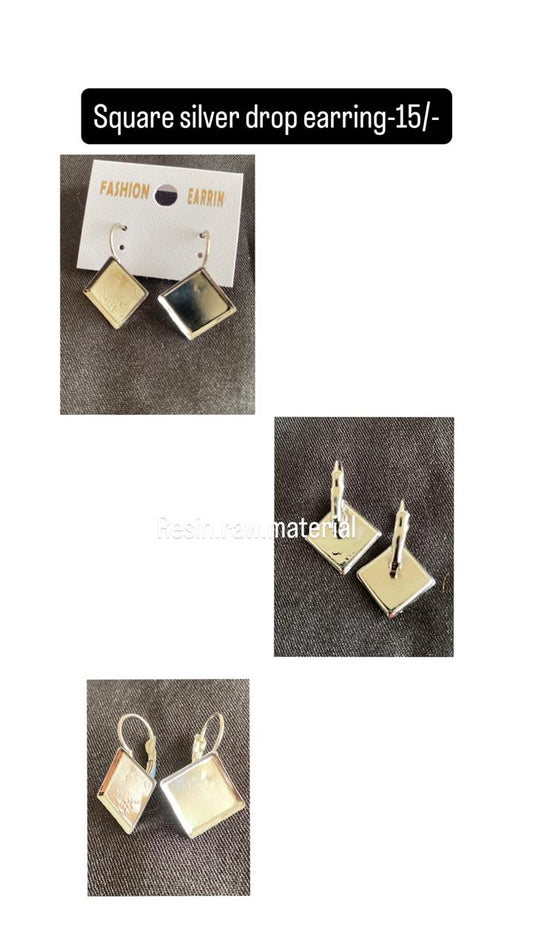 Square silver drop earring