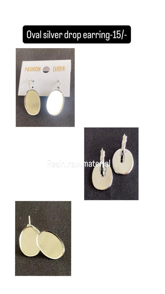 Oval silver drop earring