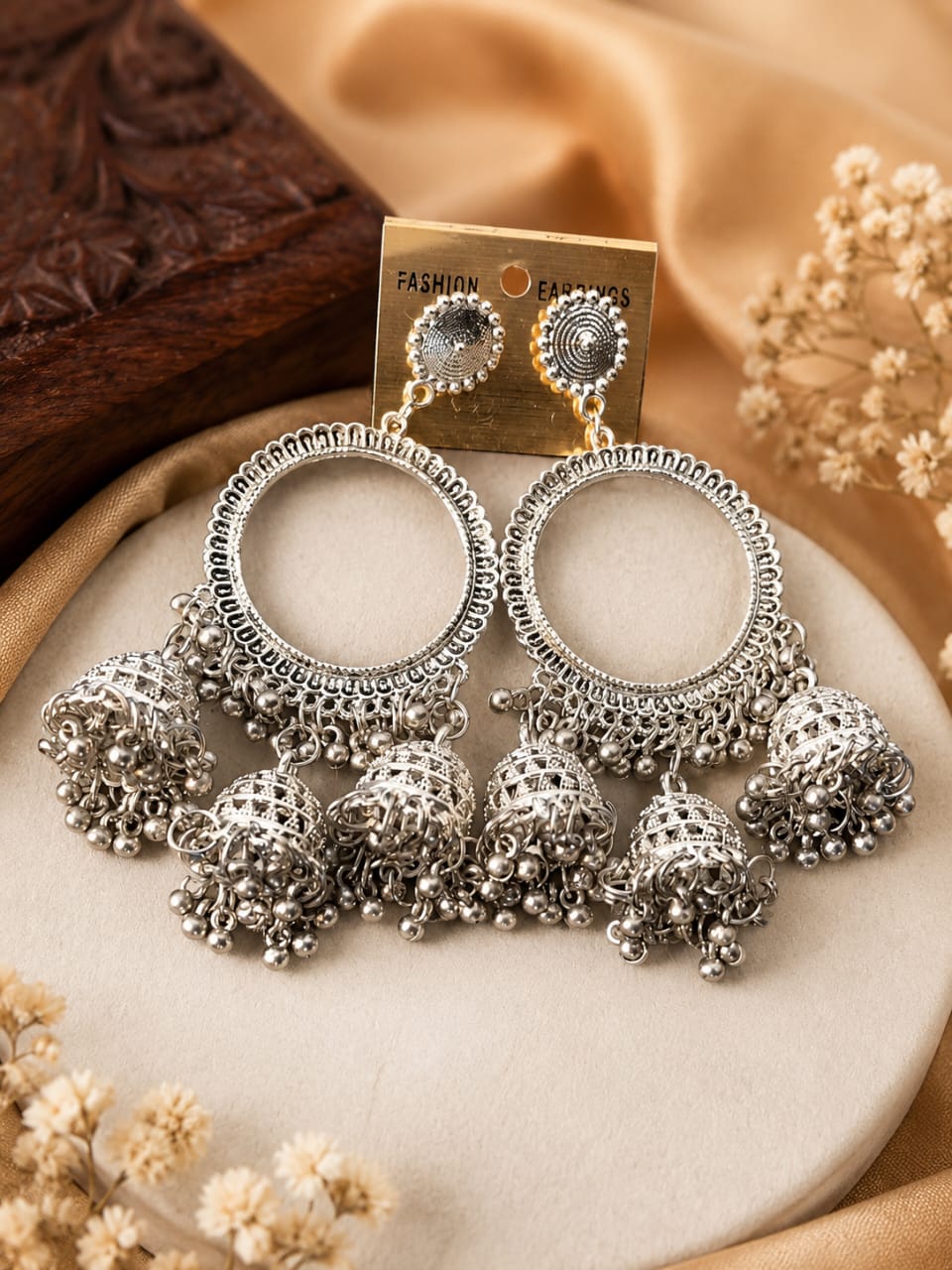 3 Latkan Silver heavy jhumka