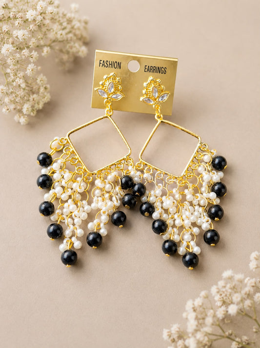 Pearl Black Beads Square Jhumka