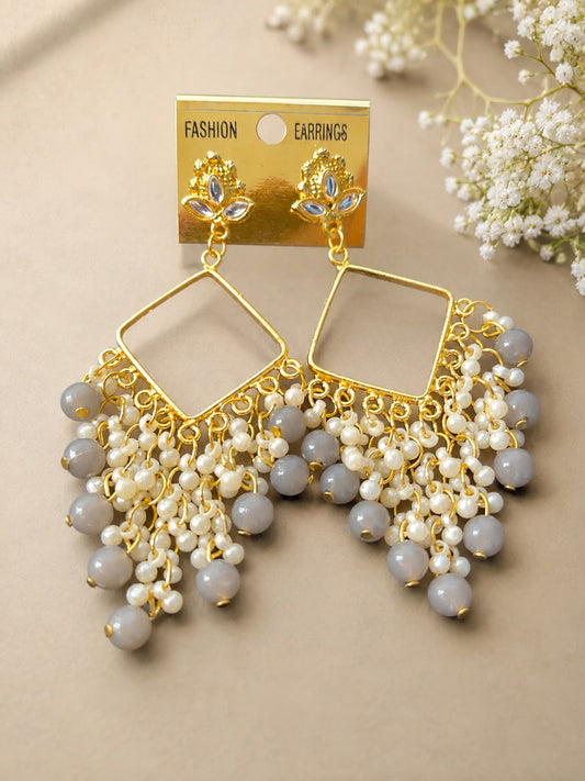 Pearl Grey Beads Square jhumka