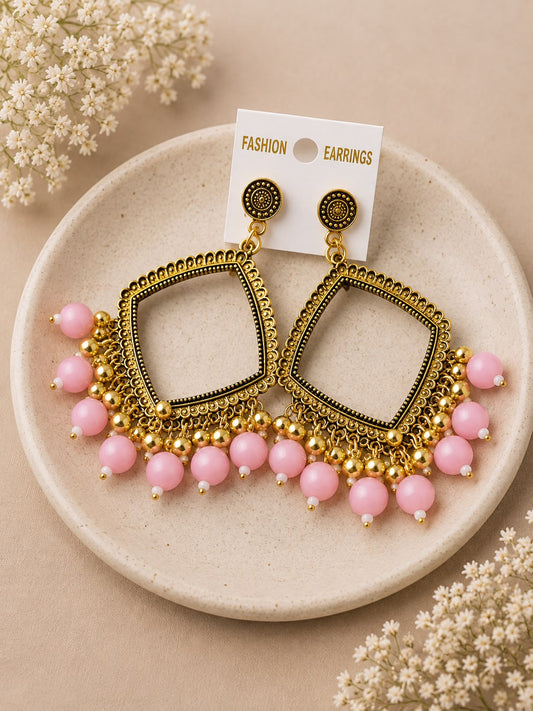 Golden Square pink jhumka