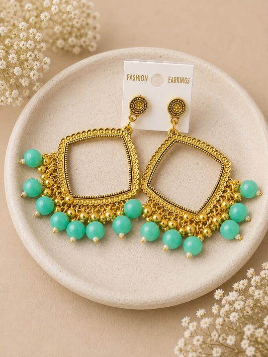 Golden Square Sea green jhumka