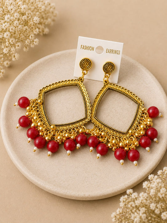 Golden Square red jhumka