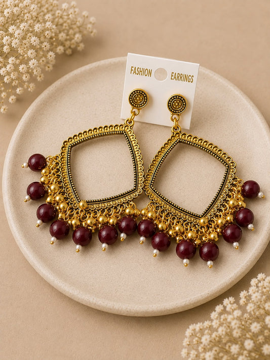 Golden Square maroon jhumka
