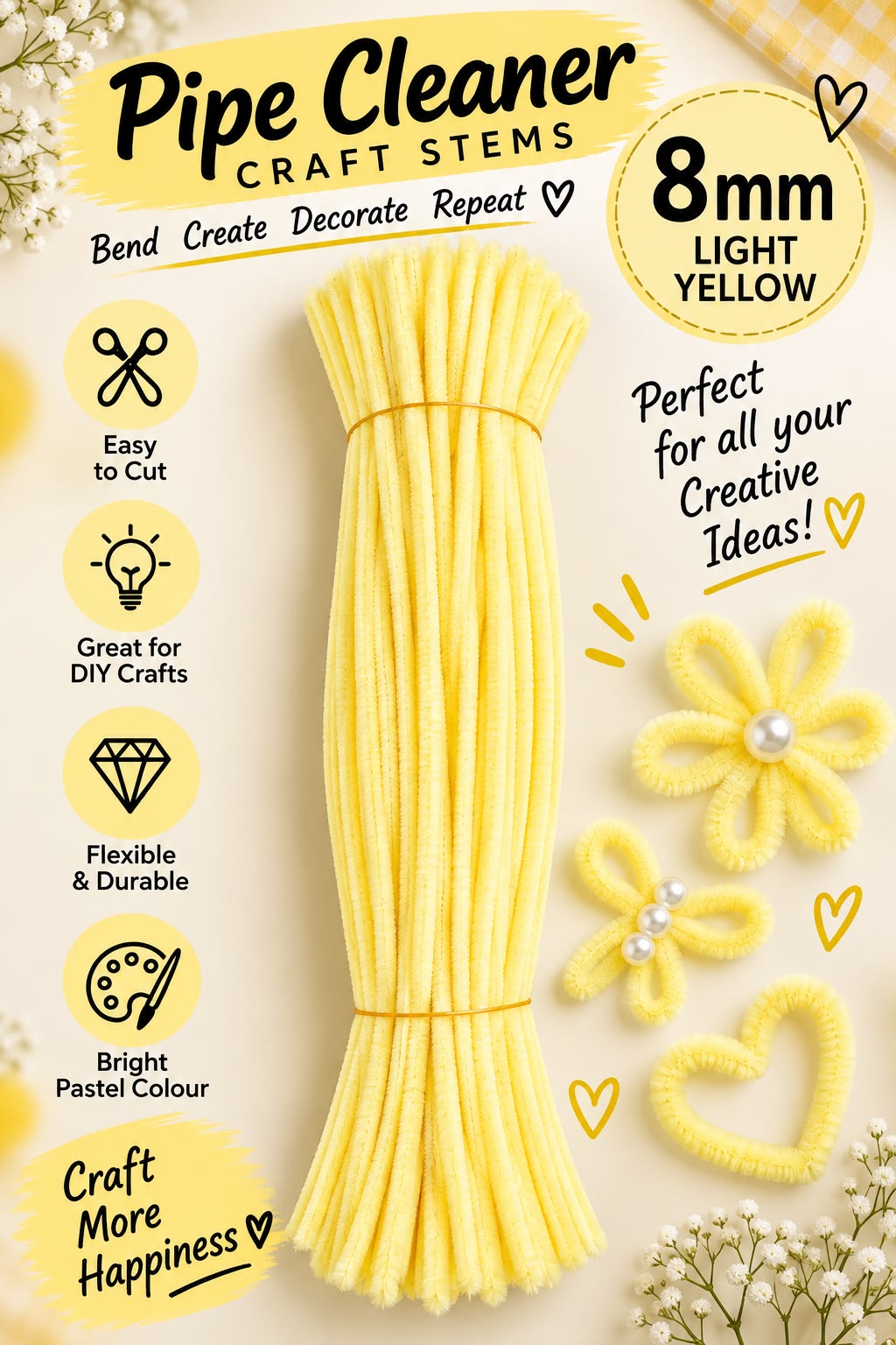 Light Yellow Pipe Cleaner (8mm)