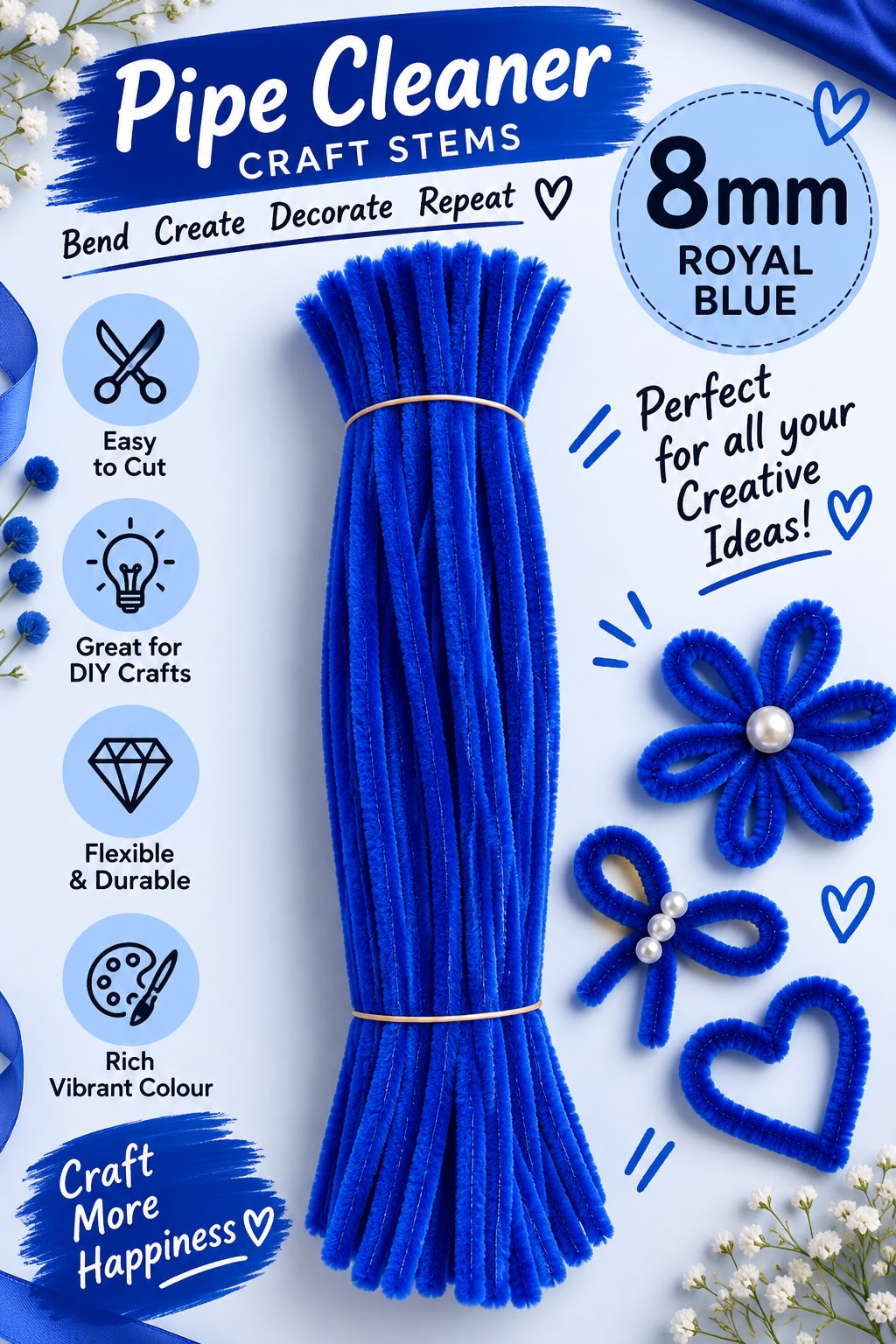 Royal Blue Pipe Cleaner (8mm)