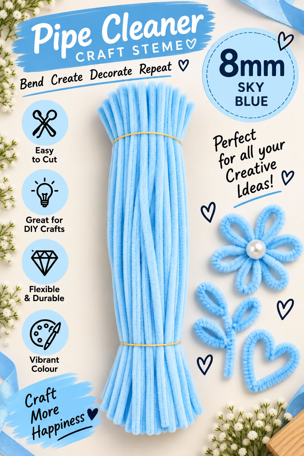 Sky Blue Pipe Cleaner (8mm)